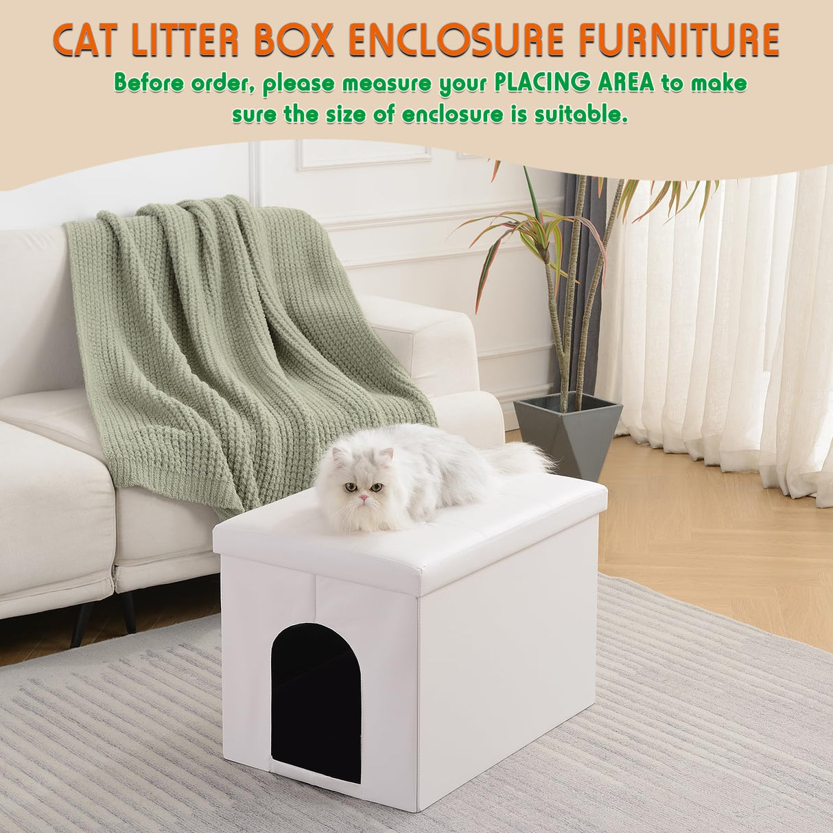 MEEXPAWS Cat Litter Box Enclosure Furniture Hidden, Cat Washroom Bench Storage Cabinet |Large 25.6'' x 17.7'' x 17.7''| Dog Proof | Waterproof Inside/Easy Clean | Easy Assembly | Odor Control(White) MEEXPAWS