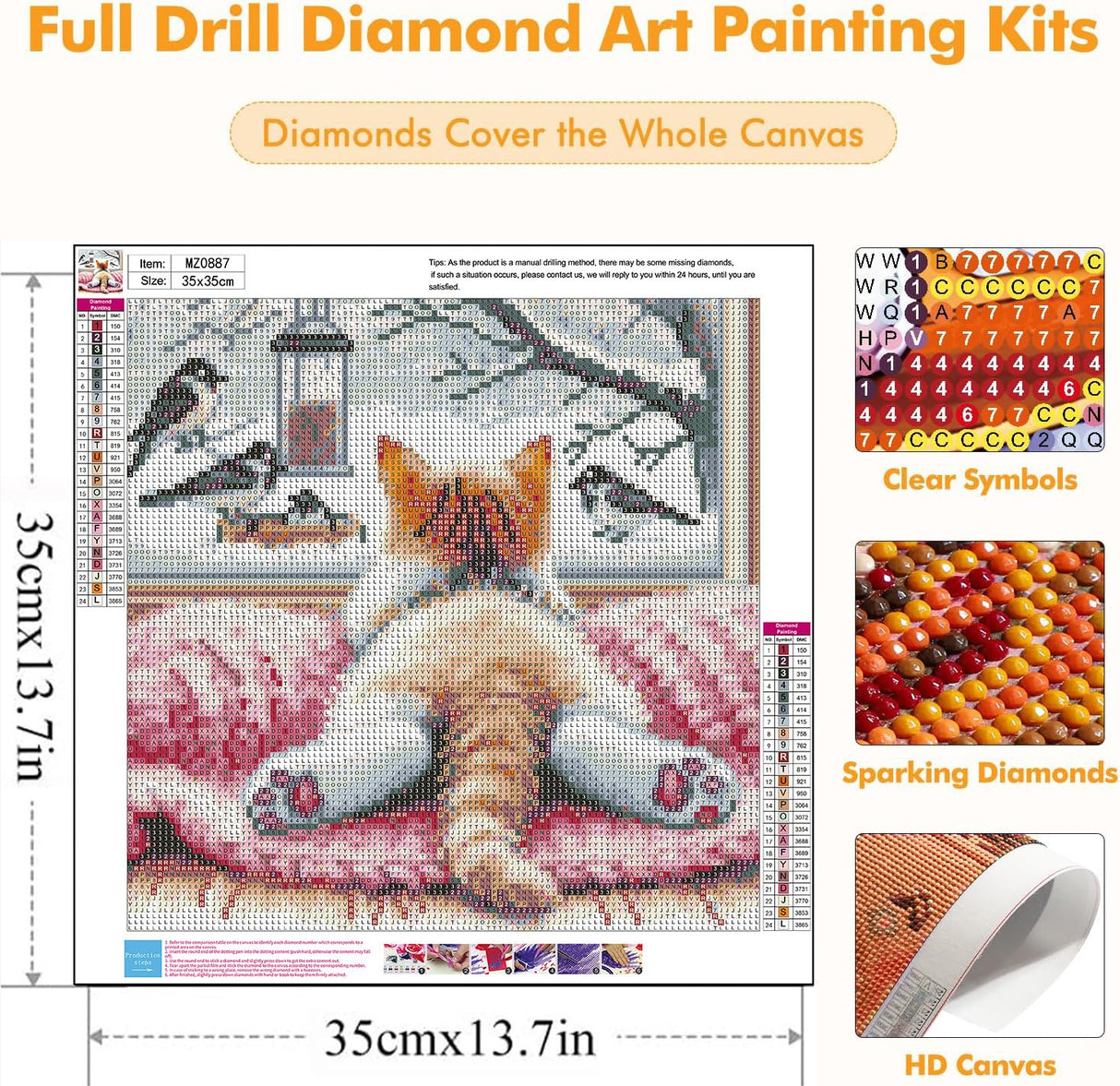 Cat Diamond Art Kits for Adults - Diamond Painting Kits for Adults Beginner, DIY 5D Full Drill Gem Art for Home Wall Decor 14x14 inch Axquilon