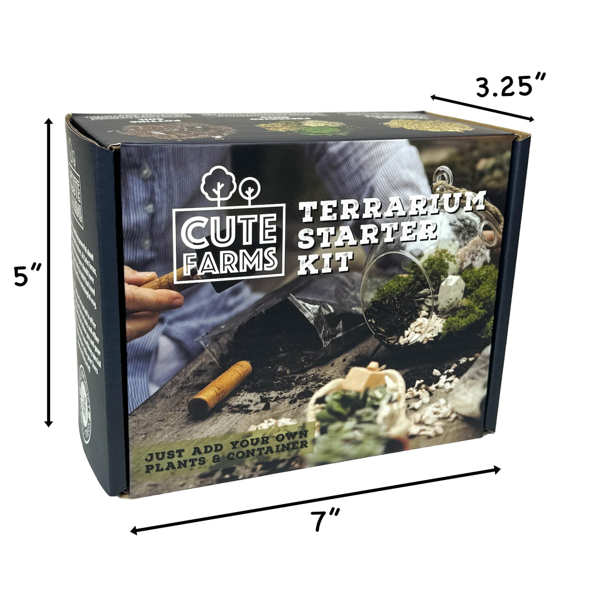 Cute Farms Terrarium Starter Kit | Moss, Vermiculite, Soil, Plant Food, Brush, Build and Care Guide | DIY Succulent Terrarium Kit for Adults and Kids Cute Farms