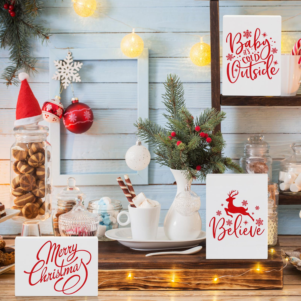 9 Pack Christmas Wooden Signs Farmhouse Christmas Tiered Tray Decorations Christmas Table Decor Christmas Block Signs for Xmas Holiday Party Table Centerpiece Home Crafts Decorations Roowest