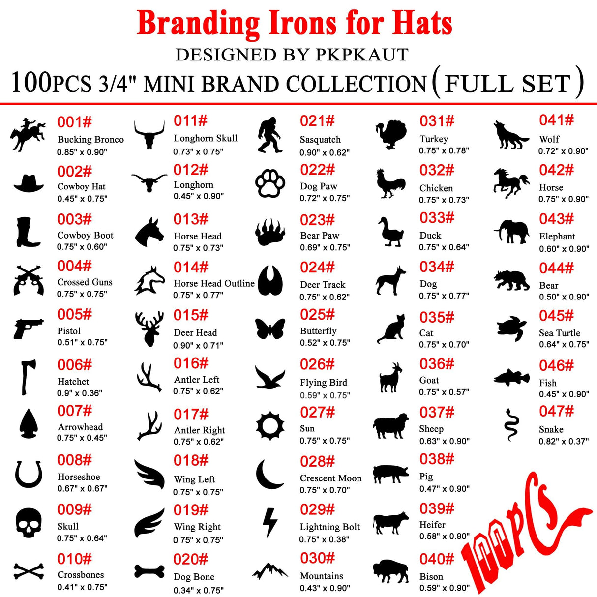 Custom Branding Irons Set for DIY Crafts - 100 Assorted Characters by PKPKAUT PKPKAUT