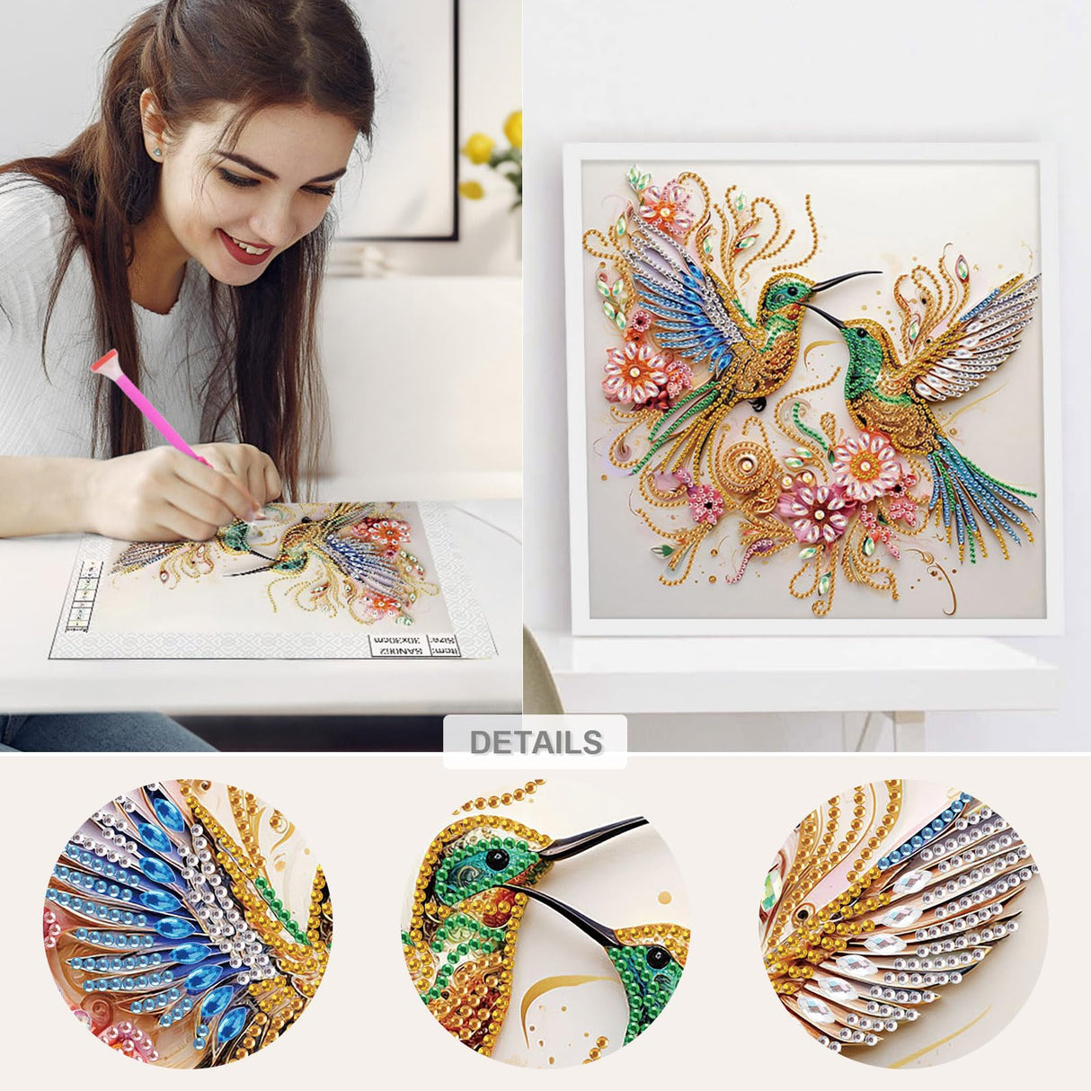 Sanjee 5D Special Shape Diamond Art Kits for Beginners, Hummingbirds Diamond Painting Kits for Adults, Crystal Rhinestones Diamond Painting for Home Wall Decoration Gift, 12×12inch Sanjee