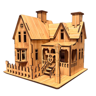MPIUET 3D Wooden Puzzles for Adults Wooden House Rustic Villa Model Kits for Adults, 6.7" × 6.1" × 6.9", 3D Jigsaw Brain Teaser Puzzles, Log Cabin DIY