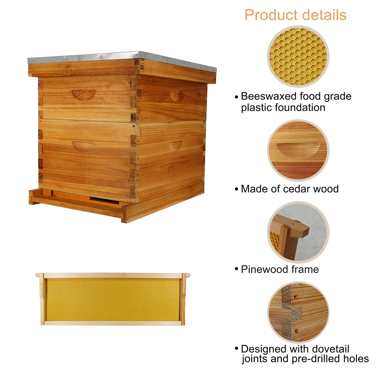 ThxBees 10-Frame Bee Hive Complete Beehive Kit Beeswax Coated Beehive Include Frames and Foundation Sheets for All Beekeeping Levels (1 Deep & 1 Medium Bee Boxes) ThxBees