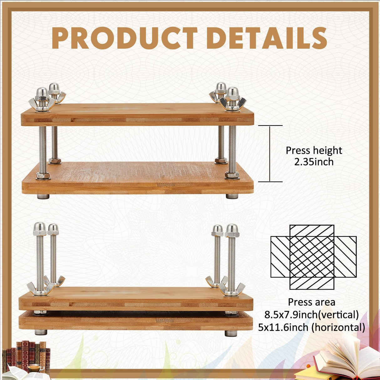 DoubleFill Book Binding Kits Book Press 11.6”x 7.9” Bamboo Wood Bookbinding Tools Set with Real Bone Folder Awl Large Eye Needles Wax Thread Cloth for Beginners DIY Bookbinding Supplies DoubleFill