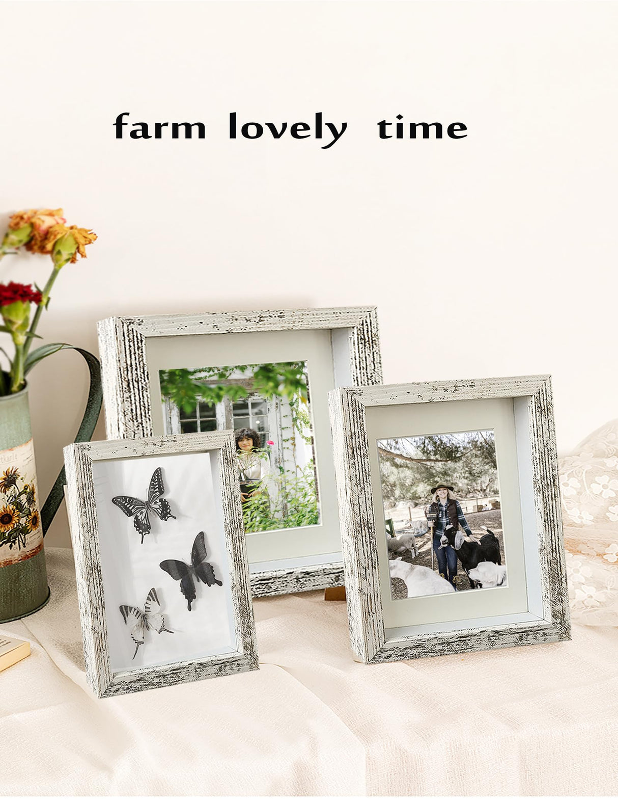 Houstimi Wooden 4x6 Shadow Box Frame Farmhouse Small Shadow Box Display Case Glass Surface Internal Depth 0.6 inch for Wall or Tabletop(White,4 Pack) Houstimi