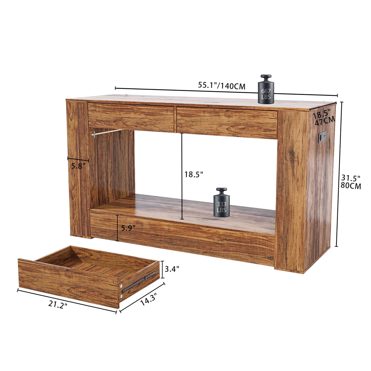FUXJUM 55-75 Gallon Fish Tank Stand with Power Outlets & LED Light and Drawers,1000LBS Capacity,Aquarium Stand with 55.1" L*18.5" W Tabletop Suitable for Turtle Tank, Reptile Terrarium FUXJUM