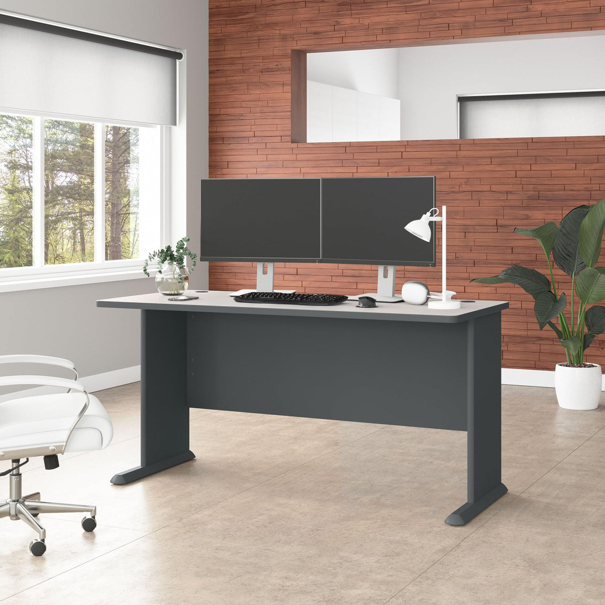 Bush Business Furniture Series A 60W Computer Desk in White Spectrum and Slate, Large Office Table for Home or Professional Workspace Bush Business Furniture