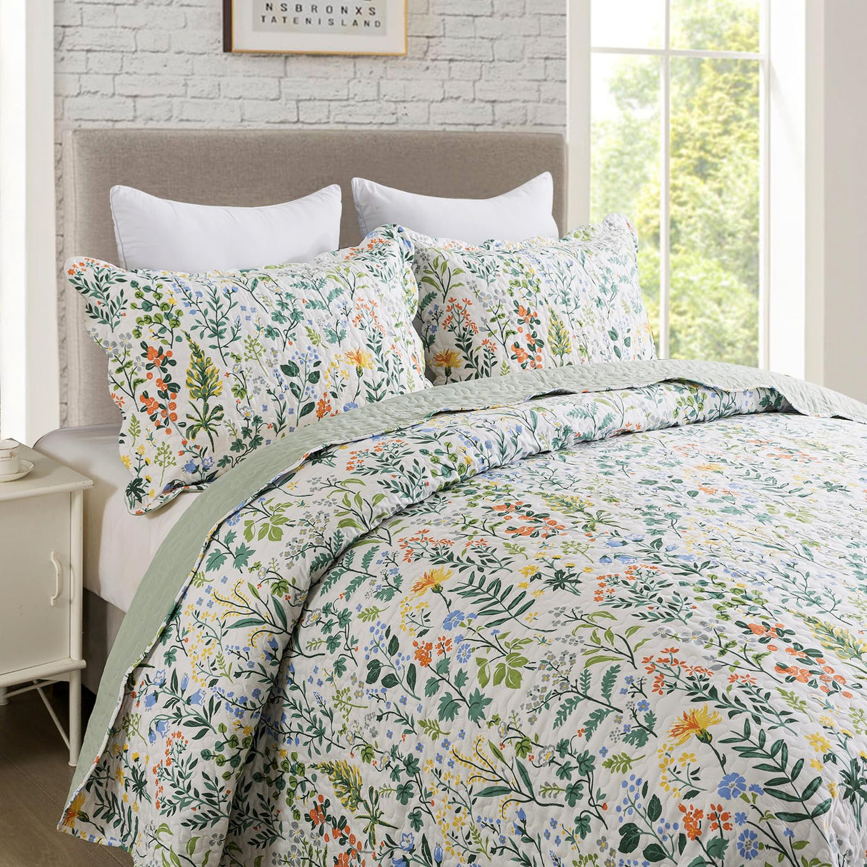 Travan 3-Piece Quilt Set Quilted Bedspread Lightweight Coverlet Set Garden Style Floral Printed Oversized Quilted Bedding Set with Shams for All Season, Exquisite, Queen Size Travan