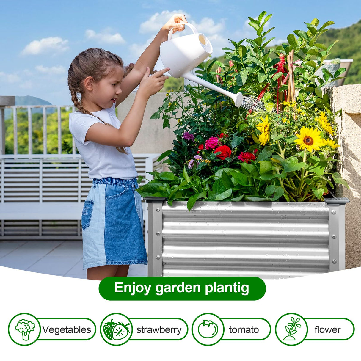 Land Guard 2Pcs Galvanized Raised Garden Bed with Legs, 48×24×32in Large Metal Elevated Raised Planter Box with Drainage Holes for Backyard, Patio, Balcony, 400lb Capacity Land Guard