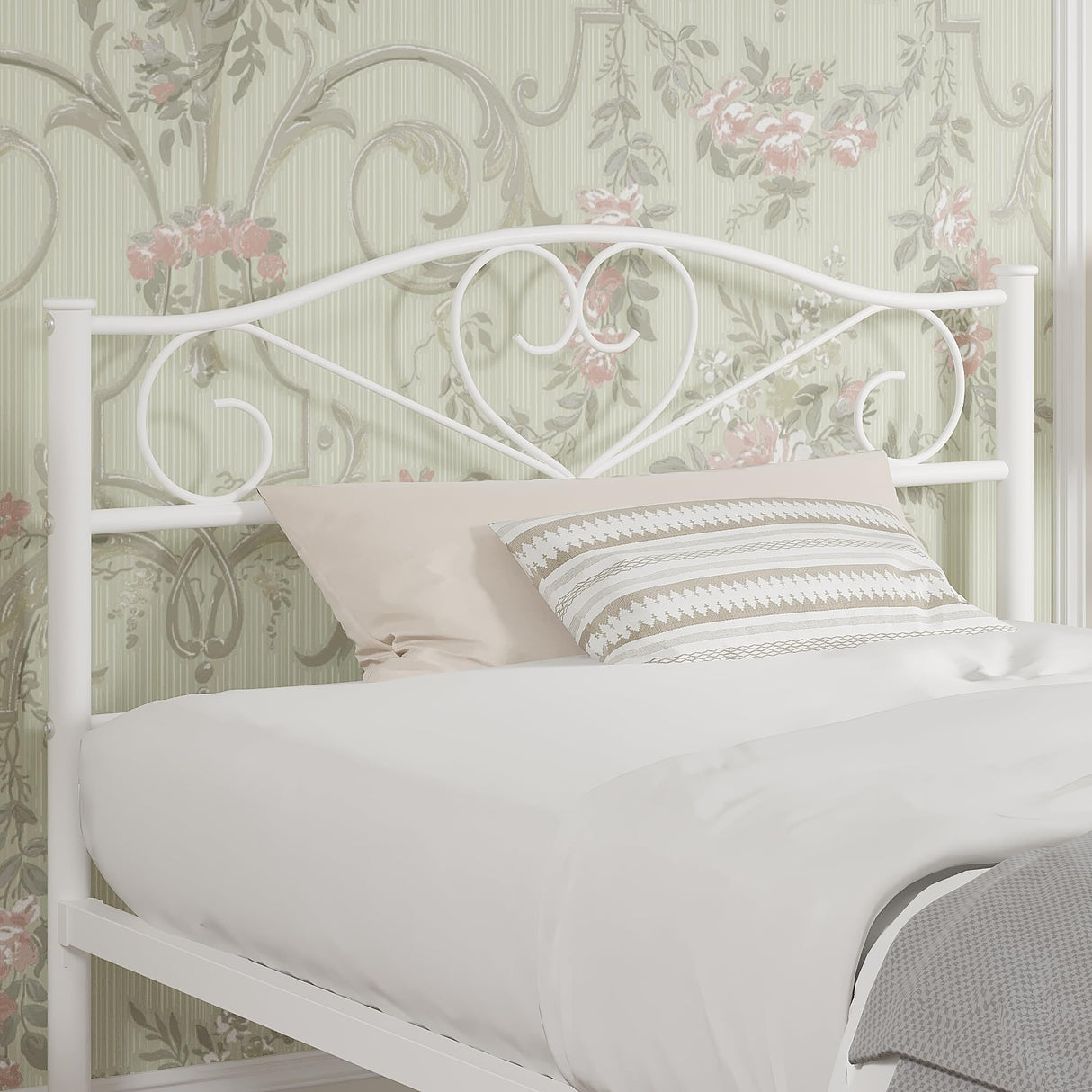 VECELO 14 Inch Twin Size Metal Platform Bed Frame with Headboard and Footboard, Heavy Duty Mattress Foundation with Steel Slats Support, No Box Spring Needed, White VECELO