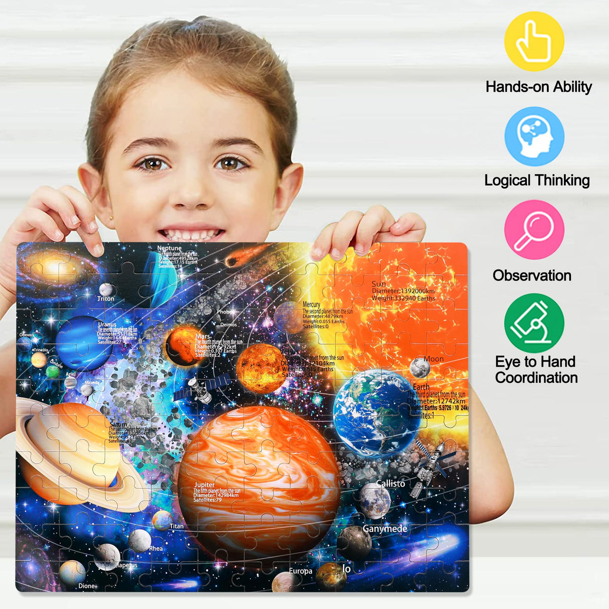 LELEMON Solar System Jigsaw Puzzles in a Metal Box 100 Pieces Space Star Jigsaw Puzzle for Kids Ages 4-8 Children Learning Educational Puzzles Toys LELEMON