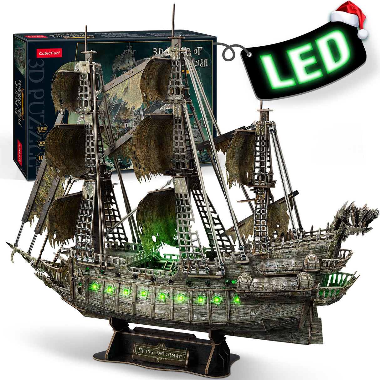 CubicFun 3D Puzzles for Adults - LED Flying Dutchman 3D Puzzle, 360-pieces - Desk Decor for Home Office - Christmas Aduls Teacher Gifts Stocking Stuffers CubicFun