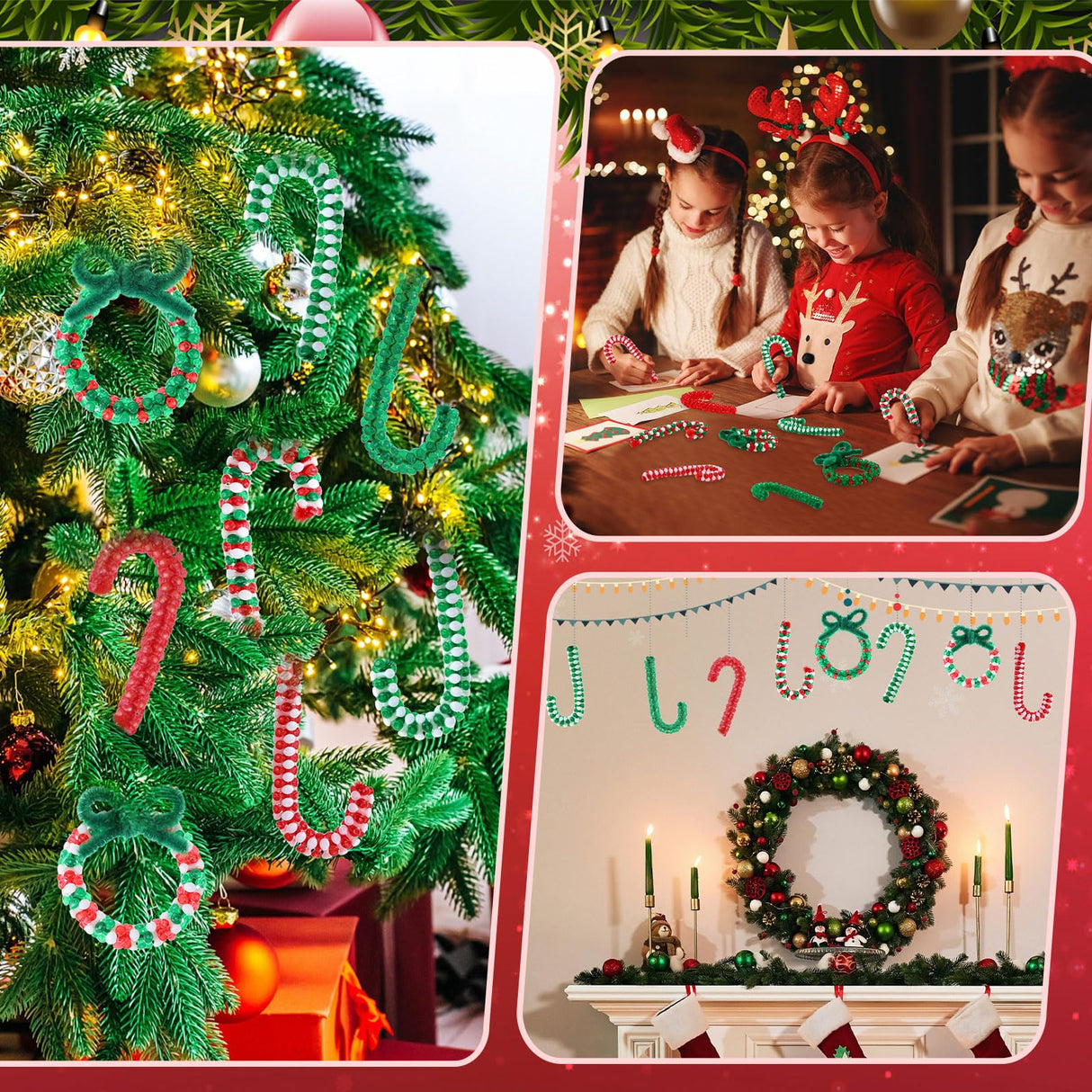 Hollowfly 48 Set Christmas Meaning of The Candy Cane Craft Kit DIY Christmas Tri Beaded Ornament Includes 2160 Plastic Tri Beads 48 Cards 48 Chenille Stems for Jesus Religious Crafts Xmas Tree Decor Hollowfly