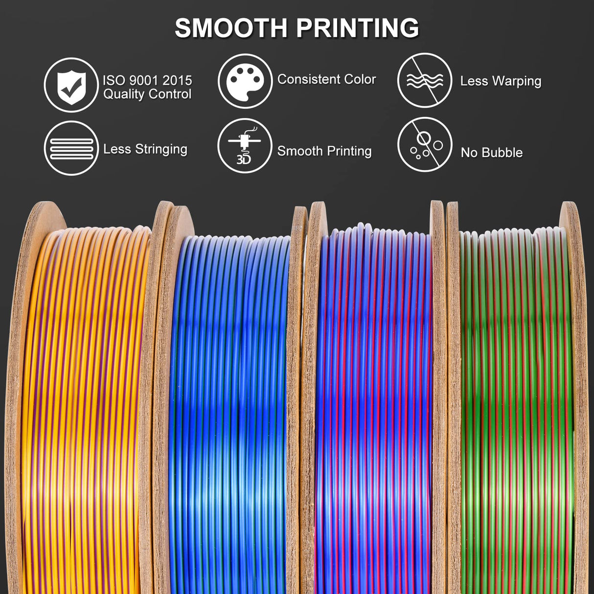 IKSYTEM 3D Printer Filament Bundle, Dual Color Filament, Silk PLA Filament 1.75mm Bundle, Silk Gold Purple, Silk Red Green, Silk Blue Green, Silk Red Blue, 3D Printing Filament, 250gX 4 PLA Spools IKSYTEM