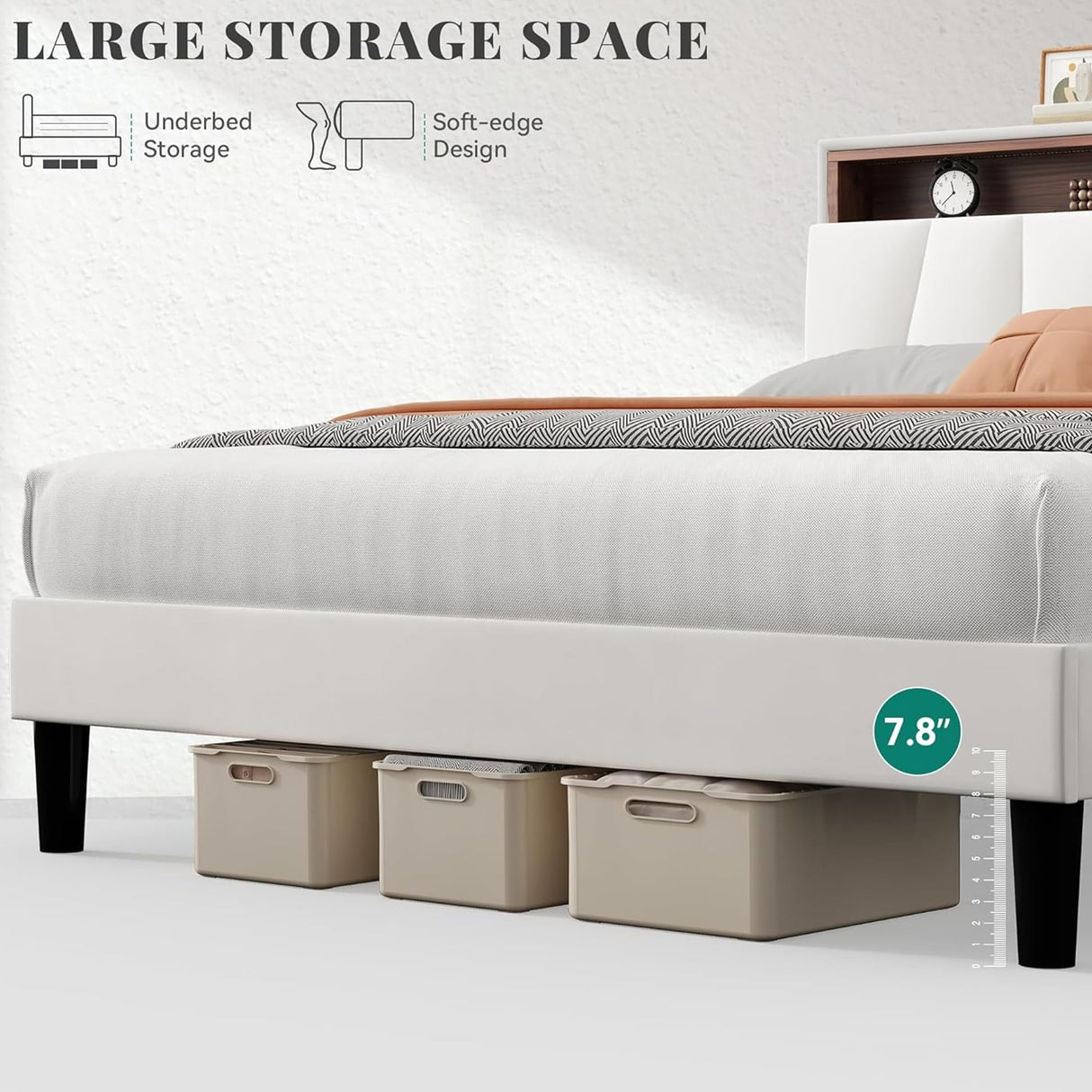 YITAHOME Full Size Bed Frame, LED Bed Frame with Storage Upholstered Velvet Headboard, Platform Bed with Outlet & USB Ports, No Box Spring Needed, Easy Assembly (Beige) YITAHOME