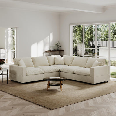 Gtilzria Cloud Sectional Linen Couch for Living Room V-Shape Sofas,5 Seat Modern Modular Sofas,Couches Cushion Covers Removable,Cozy Down Filled Sofa for Apartment Beige