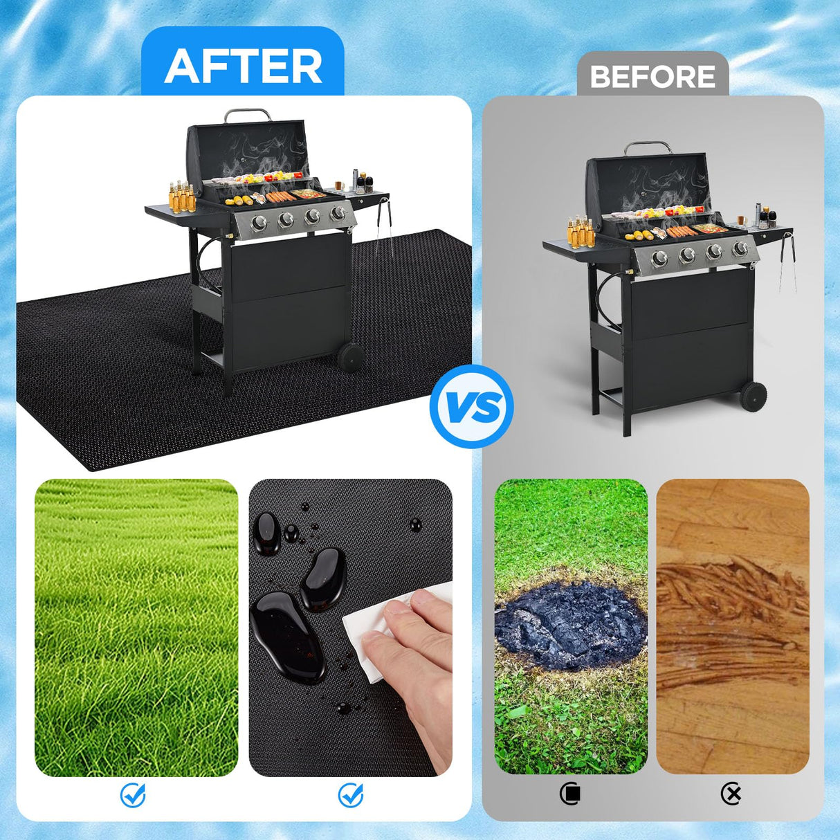 Large 76x51 inches Under Grill Mat for Outdoor Grill,Double-Sided Fireproof Grill Pad for Fire Pit,Indoor Fireplace Mat Fire Pit Mat,Oil-Proof Waterproof BBQ Protector for Deck and Patio Fondpen