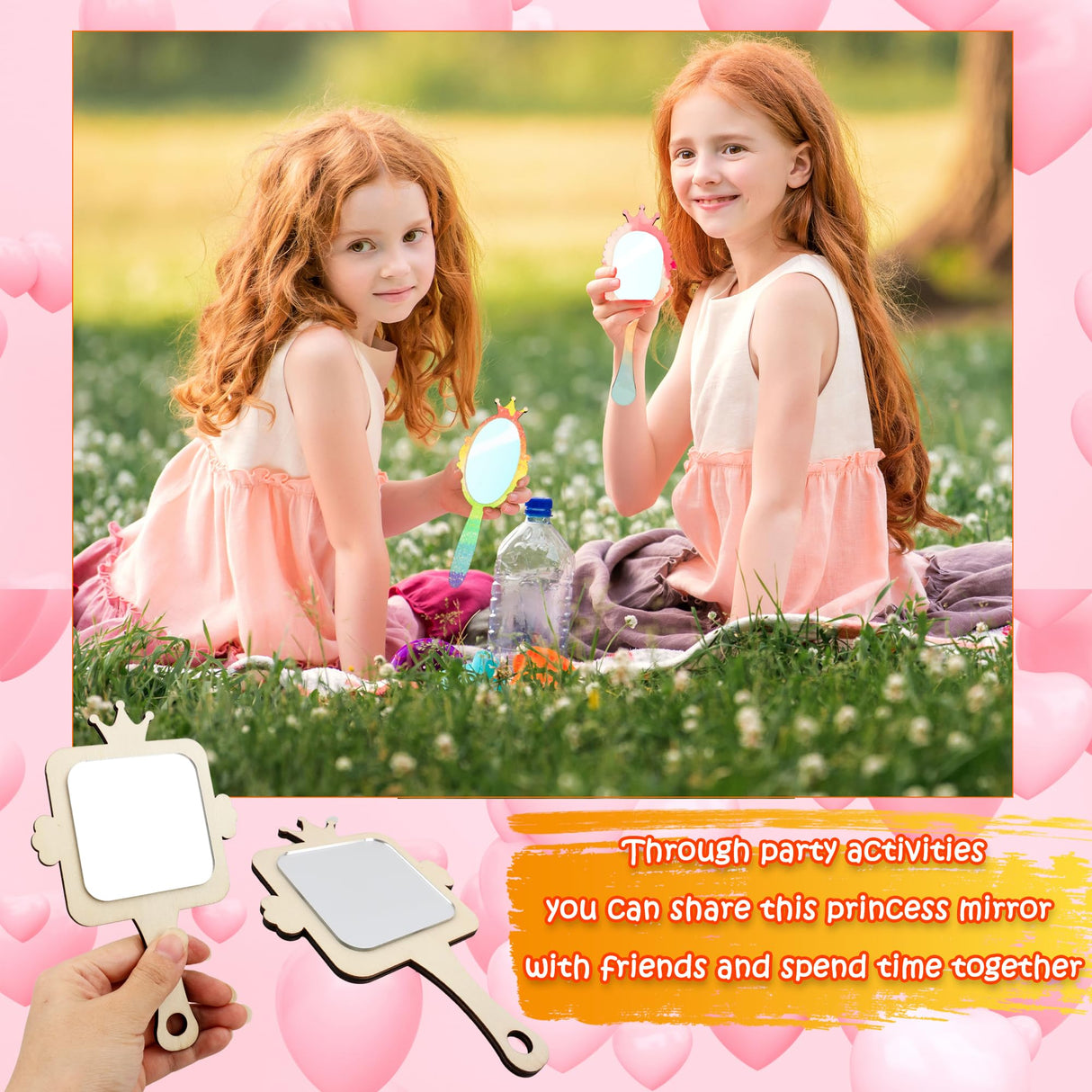 30 Pcs DIY Wooden Mirror Craft Decorate You Own Princess Wooden Hand Mirrors Princess Mirrors for Girls Crafts Paint Princess Party Decorations Birthday Gifts Parent-Child Games Drayear