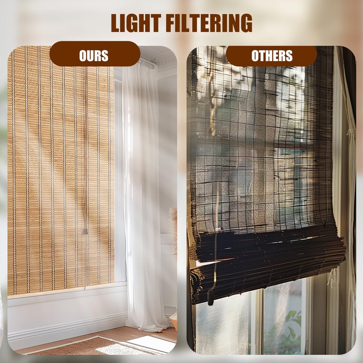 CSBWDLT Bamboo Blinds Roman Bamboo Curtains Roller Shades for Interior Windows,Roll Up Blinds Indoor Outdoor Patio 30" W x 64" H CSBWDLT