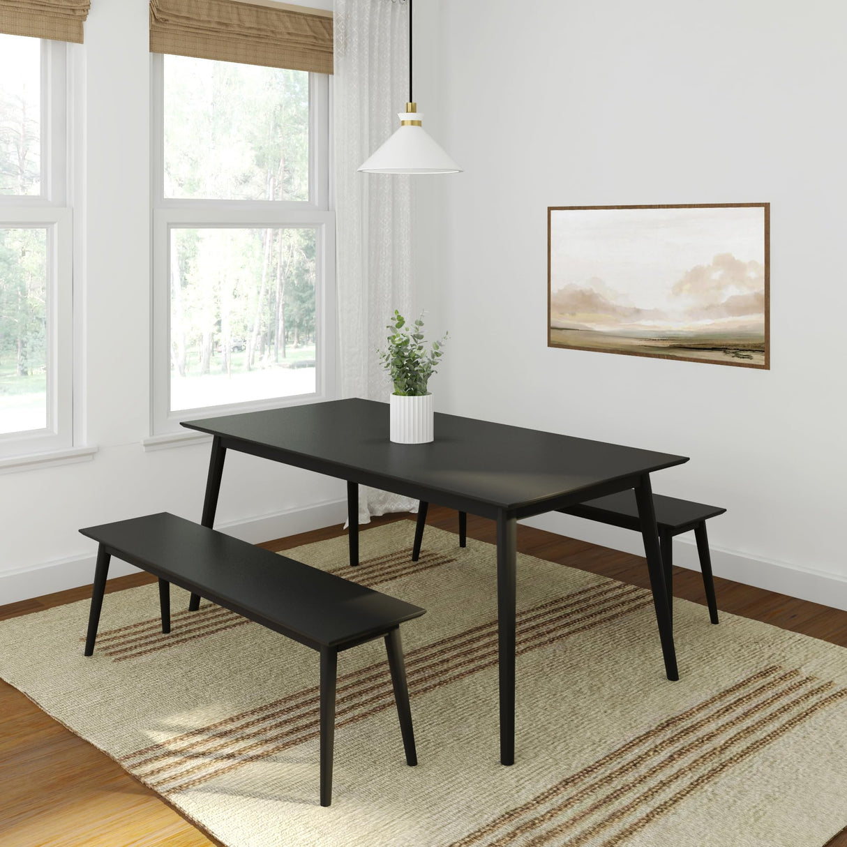 Plank+Beam 72 Inch Mid Century Modern Dining Table, Solid Wood Kitchen & Dining Room Table for 6, Minimalist Table for Dining Room, Rectangular Dinette Table, Black Plank+Beam
