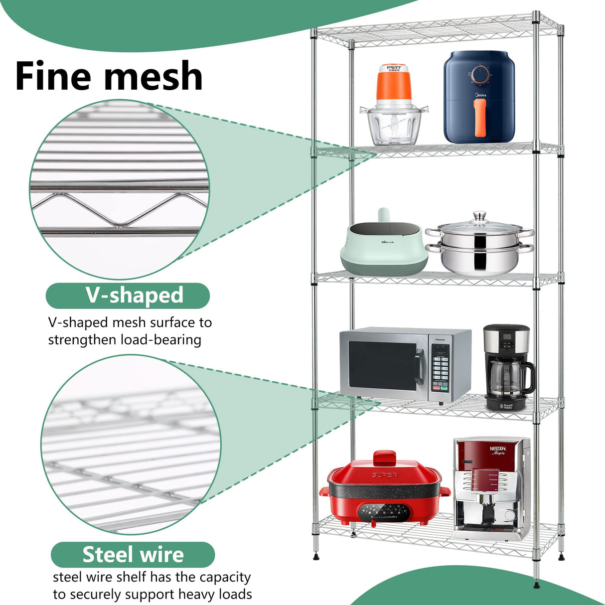 FDW 24" L×14" W×60" H Wire Shelving Unit Metal Shelf with 5 Tier Layer Rack Strong Steel for Restaurant Garage Pantry Kitchen Garage,Chrome FDW