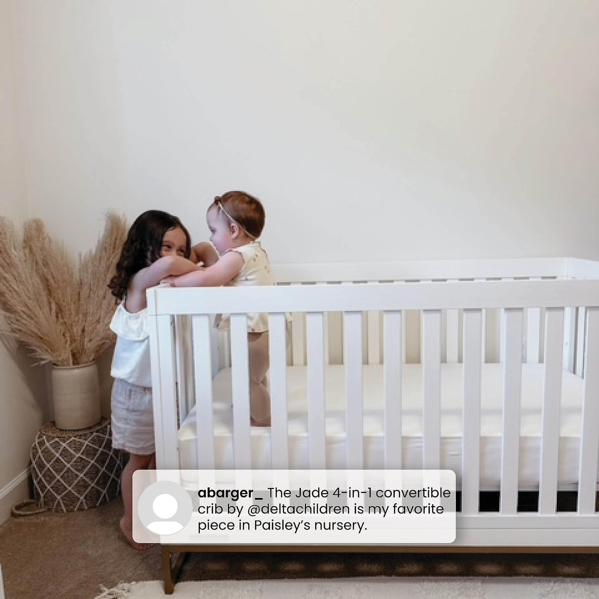 Delta Children Jade 4-in-1 Convertible Crib - Greenguard Gold Certified, Bianca White/Bronze Delta Children