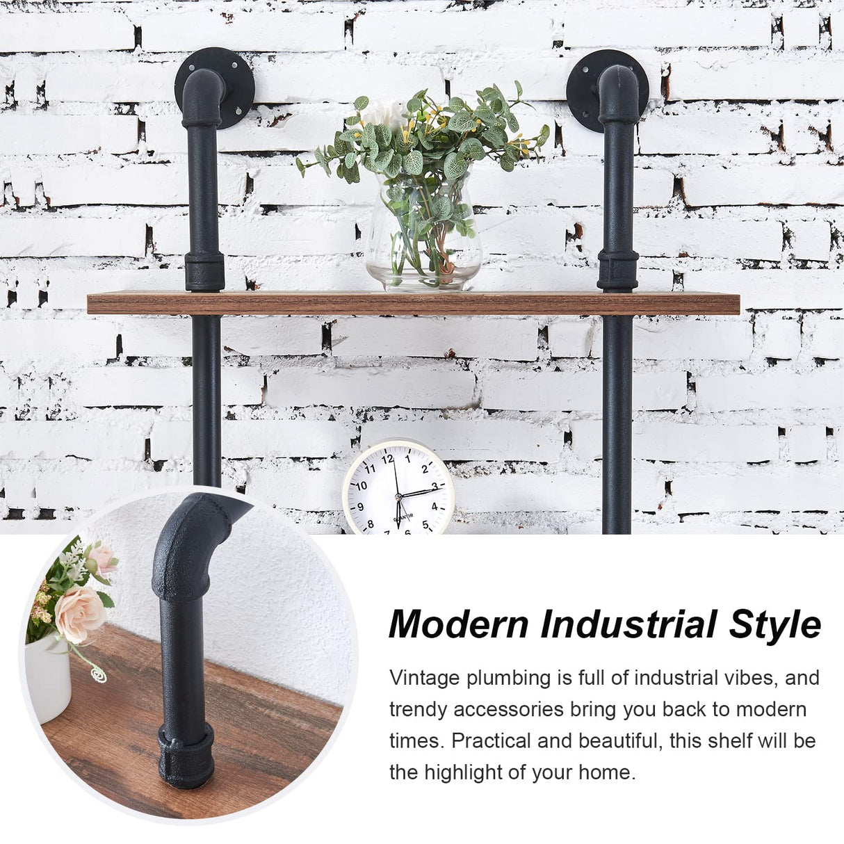 HOMBAZAAR Industrial Pipe Bookshelf,7 Tier Pipe Shelving,Wall Mounted Ladder Shelves with Metal Frame for Home Office,Living Room,Oak Brown HOMBAZAAR