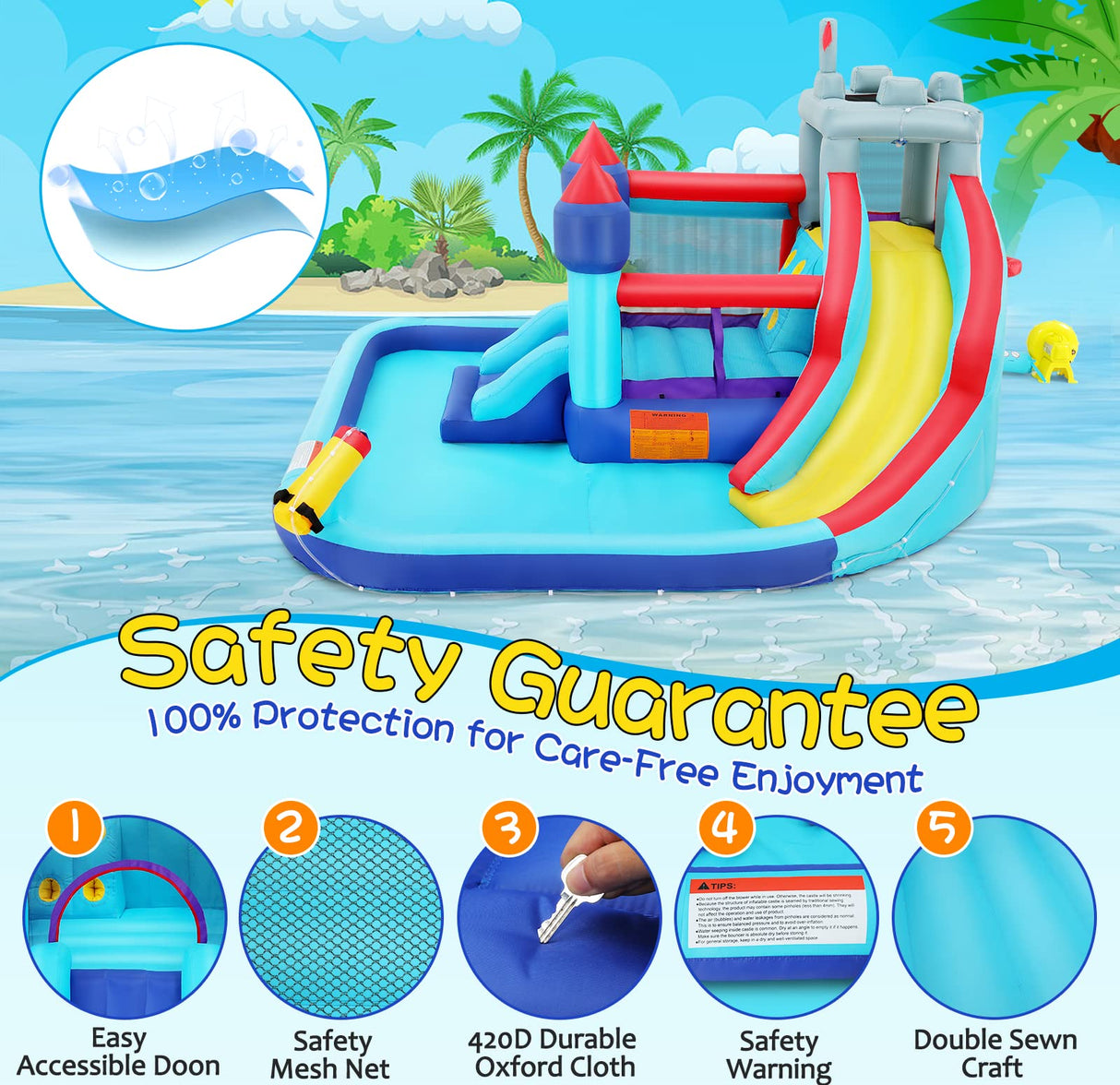 Wesoky Bounce House Water Slide for Kids, 10 in 1 Big Waterslide Inflatable Water Park with Splash Pool Long Slide Sprinkler Blower, Blow up Water Slides Bounce House for Kids Backyard Bouncy Castle Wesoky