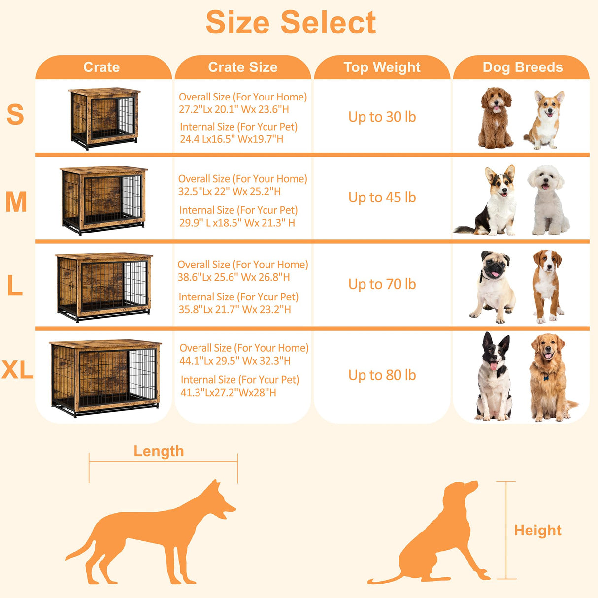 Vongrasig Dog Crate Furniture, Side End Table, Modern Wooden Kennel for Dogs Indoor, Heavy-Duty Dog Cage with Multi-Purpose Removable Tray, Double-Door Dog House, Rustic Brown Vongrasig