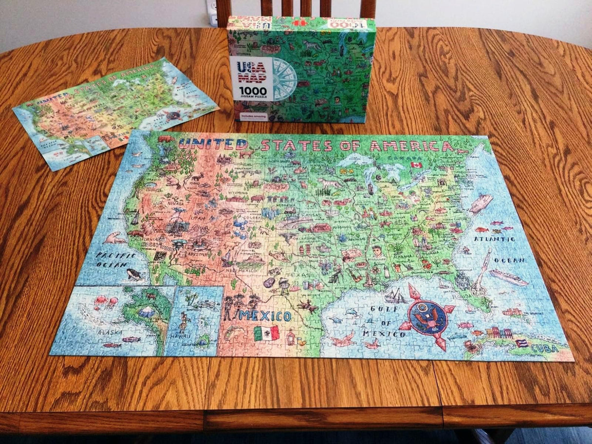 A2PLAY USA Map Puzzle 1000 Piece for Adults, United States of America, Patriotic Jigsaw Puzzle & Bonus Fact Poster, Premium Materials, 27.5 x 19.7 in A2PLAY