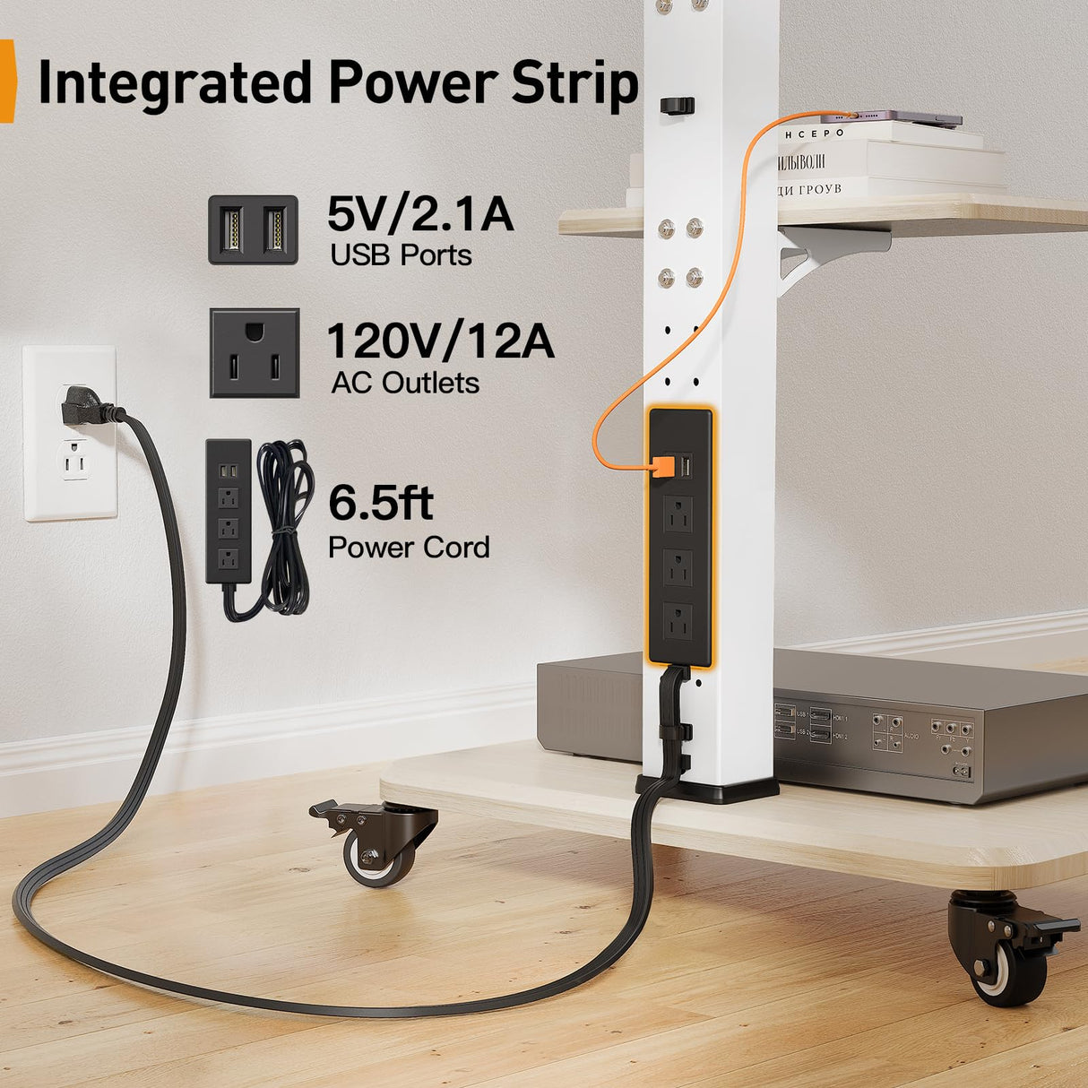 Perlegear Mobile TV Stand with Power Outlet, Tilt & Swivel Rolling TV Cart for 32-75 inches TVs up to 110 lbs, Height Adjustable Rolling TV Stand White with Wheels, Max VESA 600x400mm, PGTVMC17W Perlegear