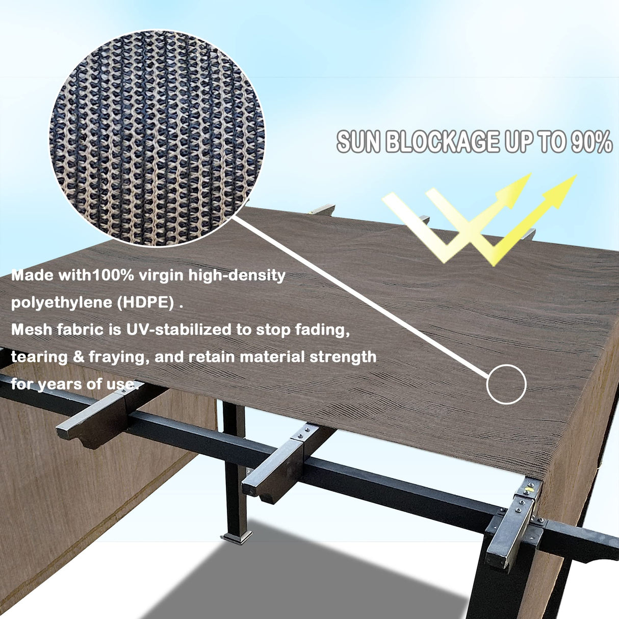 Alion Home Universal Breathable Pergola Shade Cover – Pergola Replacement Canopy – Outdoor Adjustable Shade Cover with Heavy Duty Weighted Metal Rods (20' x 9', Mocha Brown) Alion Home