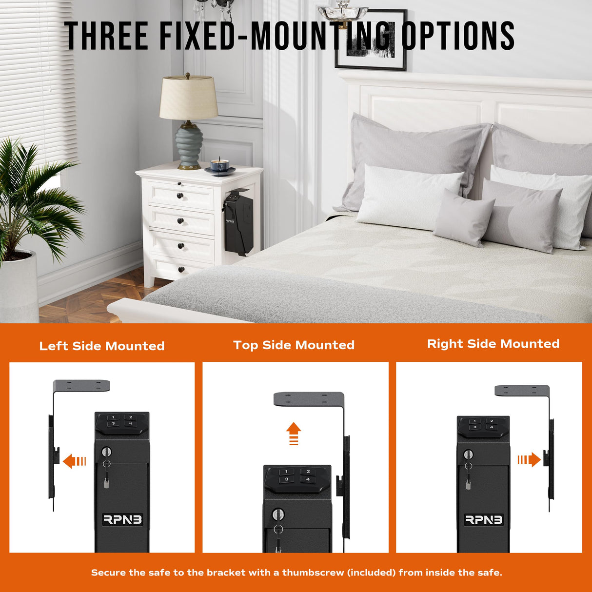 RPNB Mounted Firearm Gun Safe with Auto Open Lid 4-Digit PIN Keypad Lock Handgun Safe RPNB