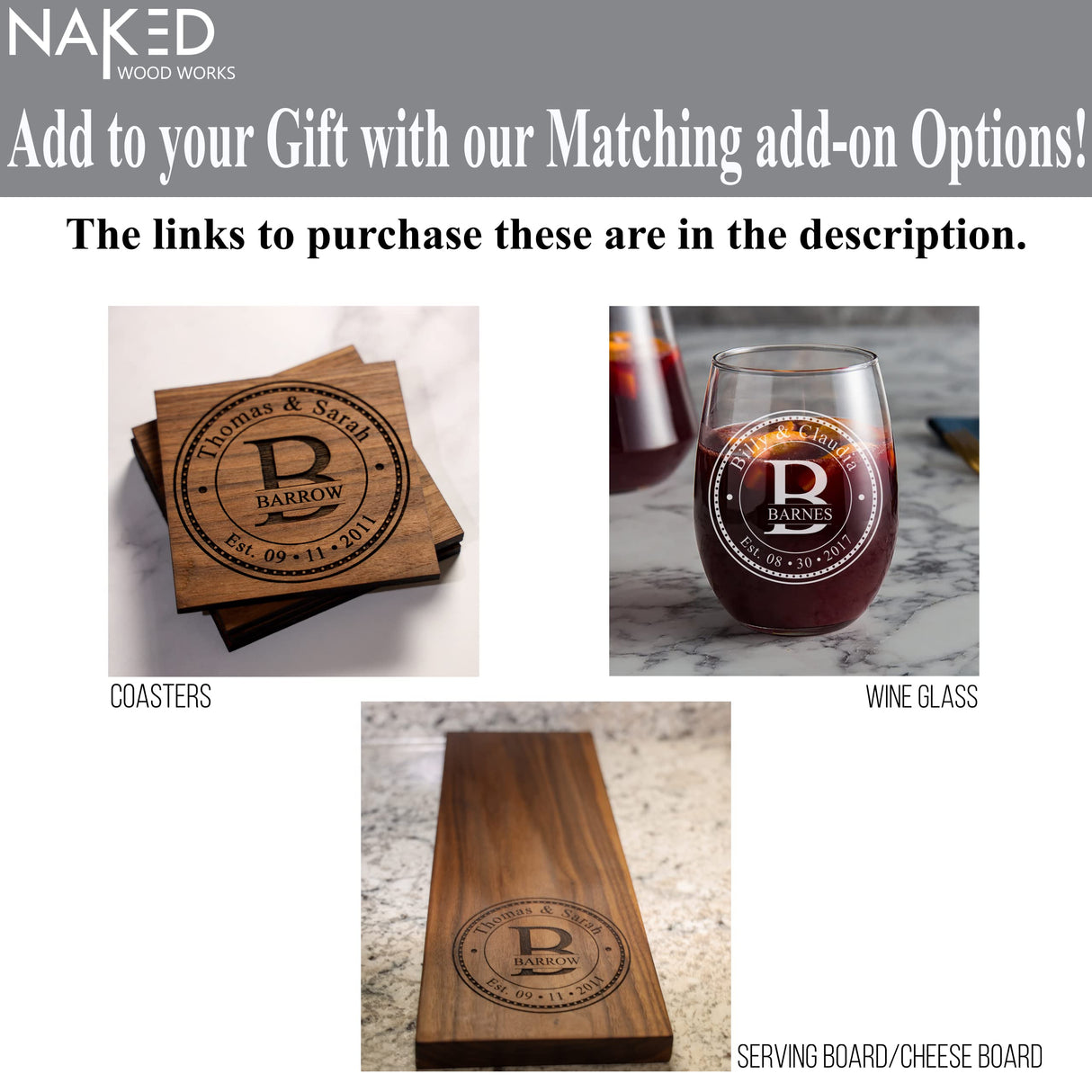 Personalized Cutting Boards - Laser Engraved Handmade Cutting Boards - Maple or Walnut Wood Cutting Boards for Kitchen - 2 Way Display or Charcuterie Boards - Personalized Gifts for Couples NakedWoodWorks