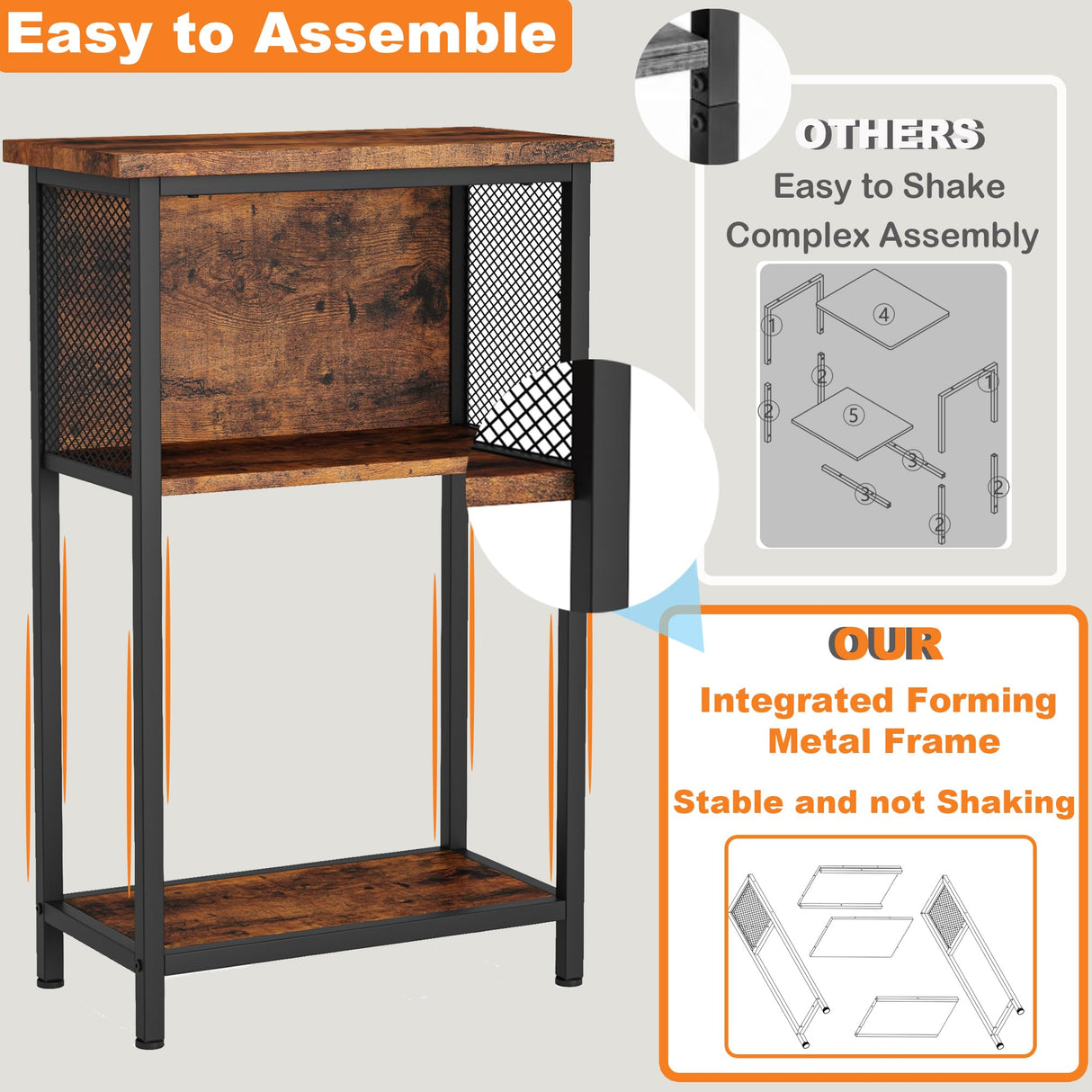 BSONE 5-10 Gallon Fish Tank Stand, Small Aquarium Stand Shelf, 0.71" Thickened Tabletop, 20.5" W×11" D ×34.3" H , Rustic Brown BSONE