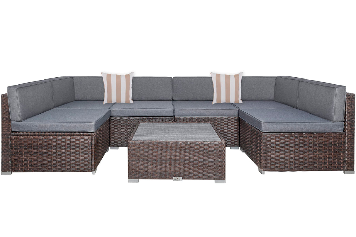 Welpatio Outdoor Patio Furniture Sets, 7 Pieces PE Rattan Wicker Outdoor Sectional Sofa Patio Conversation Set with Cushions and Coffee Table, Dark Brown/Gray Welpatio