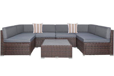 Welpatio Outdoor Patio Furniture Sets, 7 Pieces PE Rattan Wicker Outdoor Sectional Sofa Patio Conversation Set with Cushions and Coffee Table, Dark Brown/Gray