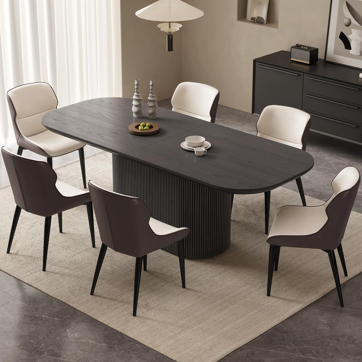 GraceNook 86" Wood Oval Dining Table for 2-8, Large Modern Dining Room Table, Pedestal Dining Kitchen Table with Sleek Ripple Pedestal, Large Minimalist Table for Meal, Dinner, Study GraceNook