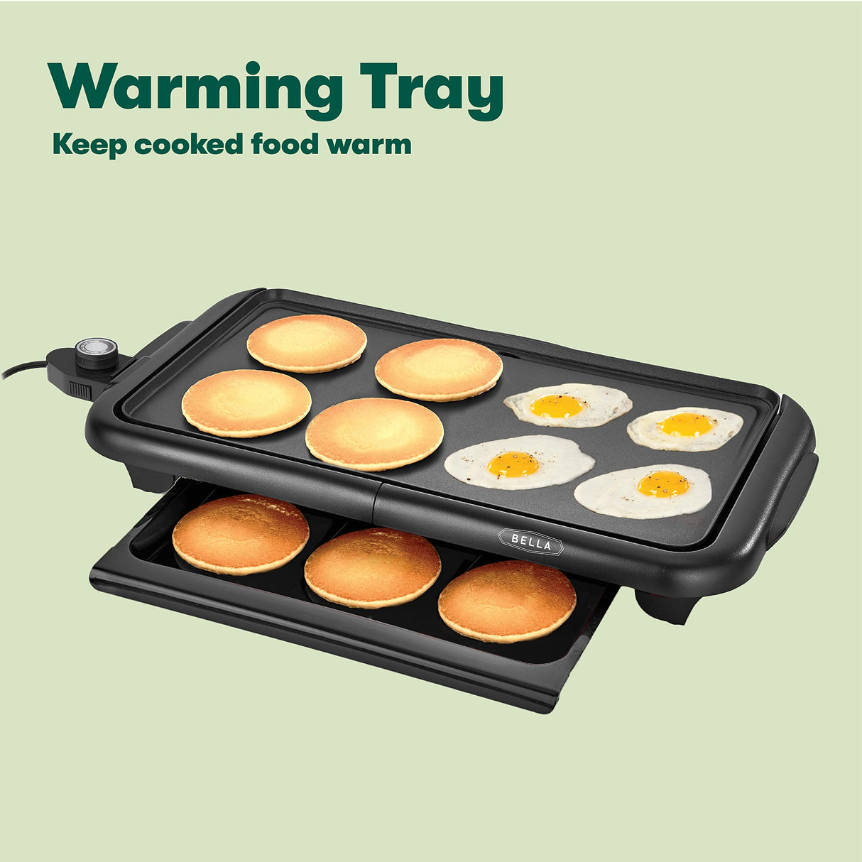 bella Electric Griddle with Warming Tray - Smokeless Indoor Grill, Nonstick Surface, Adjustable Temperature & Cool-touch Handles, 10" x 18", Copper/Black BELLA
