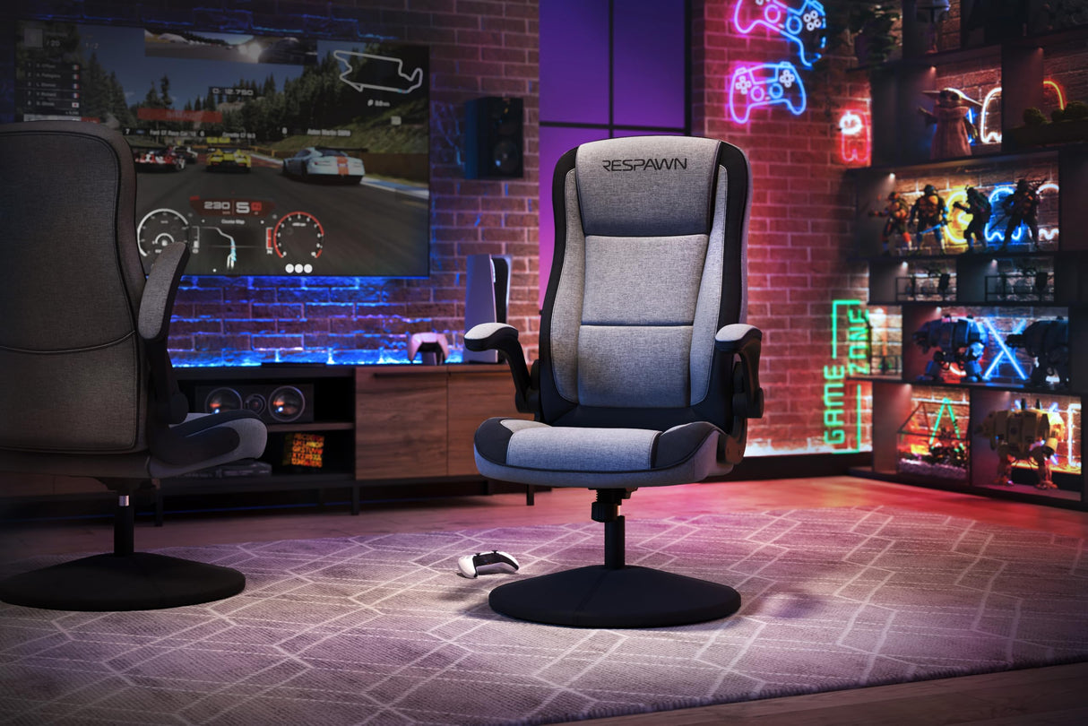 RESPAWN 800 Gaming Chair Floor, Swivel Rocker Gaming Chair, High Back Ergonomic Floor Gaming Chair for Kids and Adults, Gaming Recliner, Floor Rocker Chair with Armrests - Grey Fabric RESPAWN