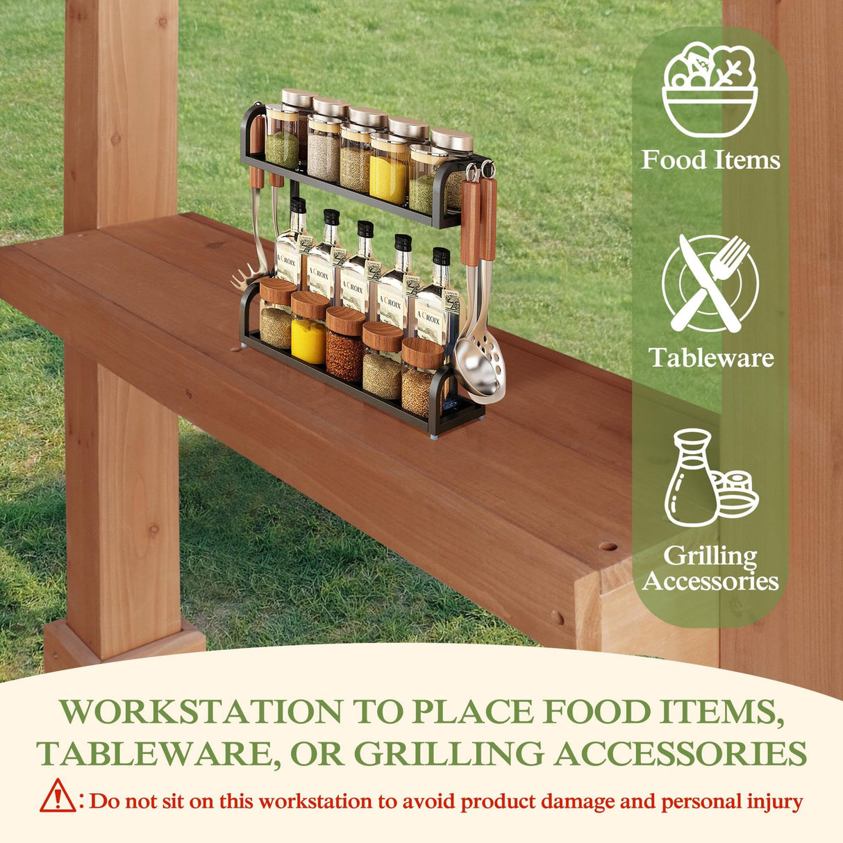 MUPATER 8 x 5 FT Outdoor Wooden Grill Gazebo with Sloping Metal roof, 2 Full Size Grills, BBQ Canopy for Patio, Lawn, Garden, Deck MUPATER