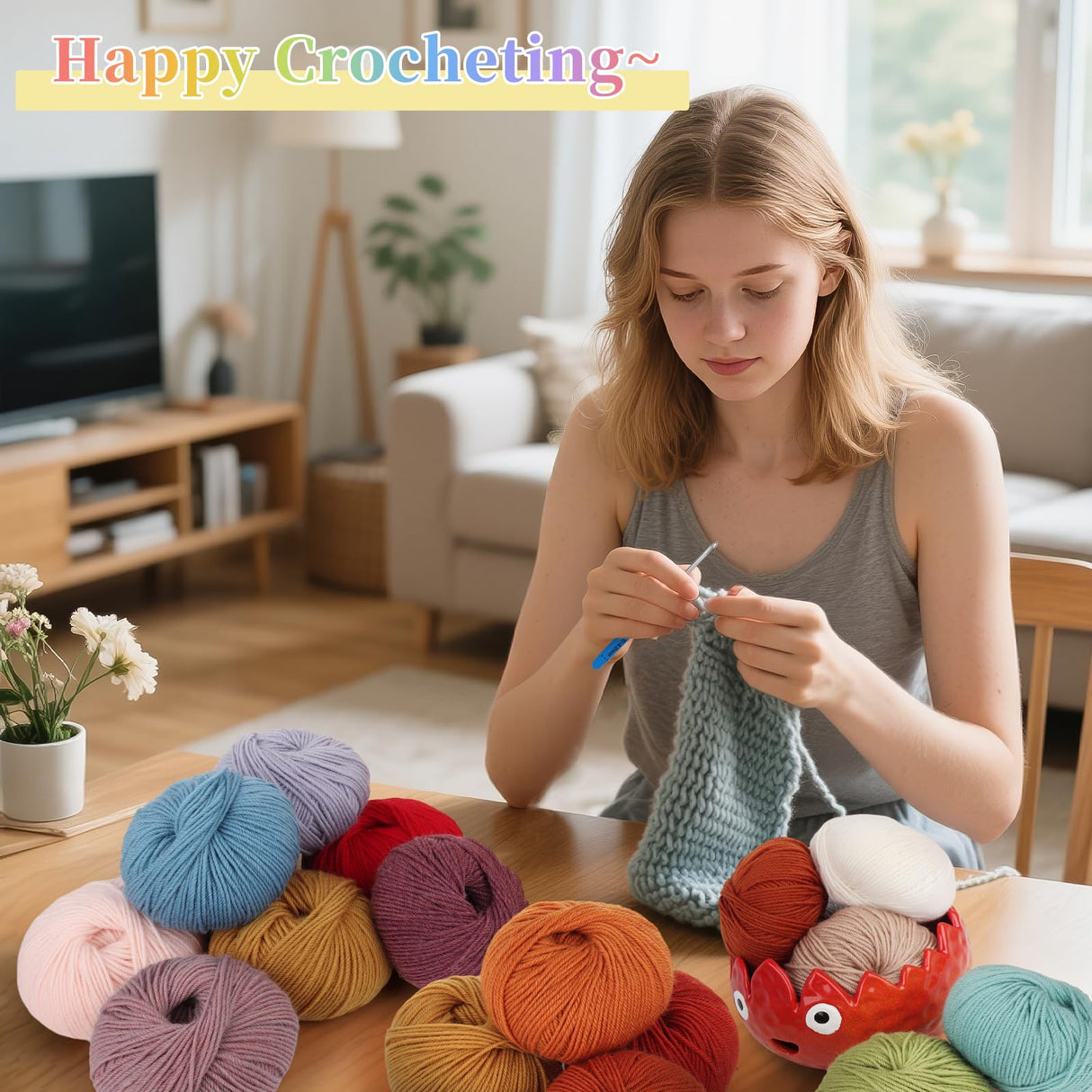 Coopay Yarn for Crocheting, 12 Premium Wool Yarns - 98% Wool 2% Cotton, 1.76oz, 164yds - Crochet Yarn for Clothes, Scarves, Blankets, Shawls (Multicolor) Coopay