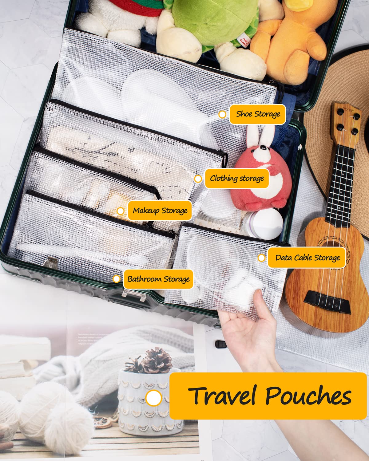 SUNEE Multisize Mesh Zipper Pouches (Black, 21 Packs), Water-Resistant Zip Bag for School Office Supplies, Puzzles & Games Organizing Storage SUNEE