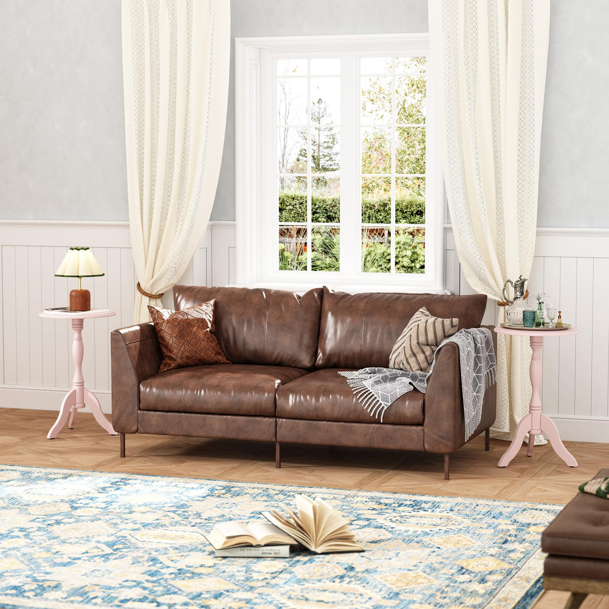 HLR Round Small End Table Wooden Side Table Pedestal Side Table Vintage Accent Tables Nightstand Coffee Table for Living Room, Bedroom, Entryway (1, Pink) HLR