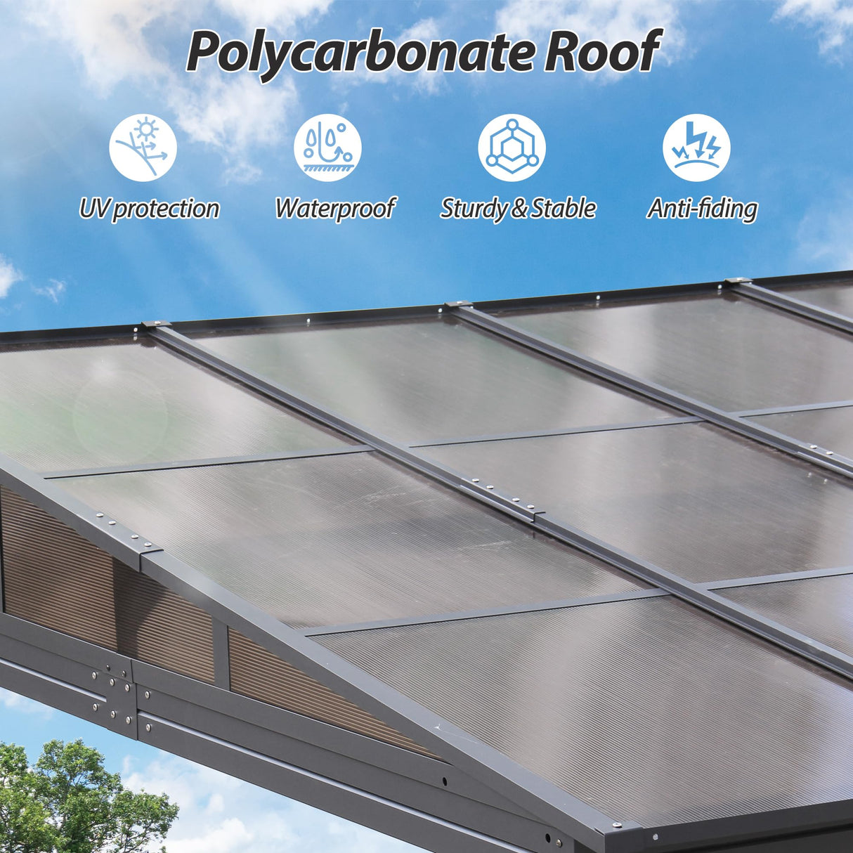 QZEN 10' x 13' Hardtop Lean to Gazebo, Wall Mounted Gazebo with Sloping Polycarbonate Roof and Netting & Curtain, Aluminum Frame Gazebo for Garden, Lawn, Backyard Deck (10’x13’) QZEN