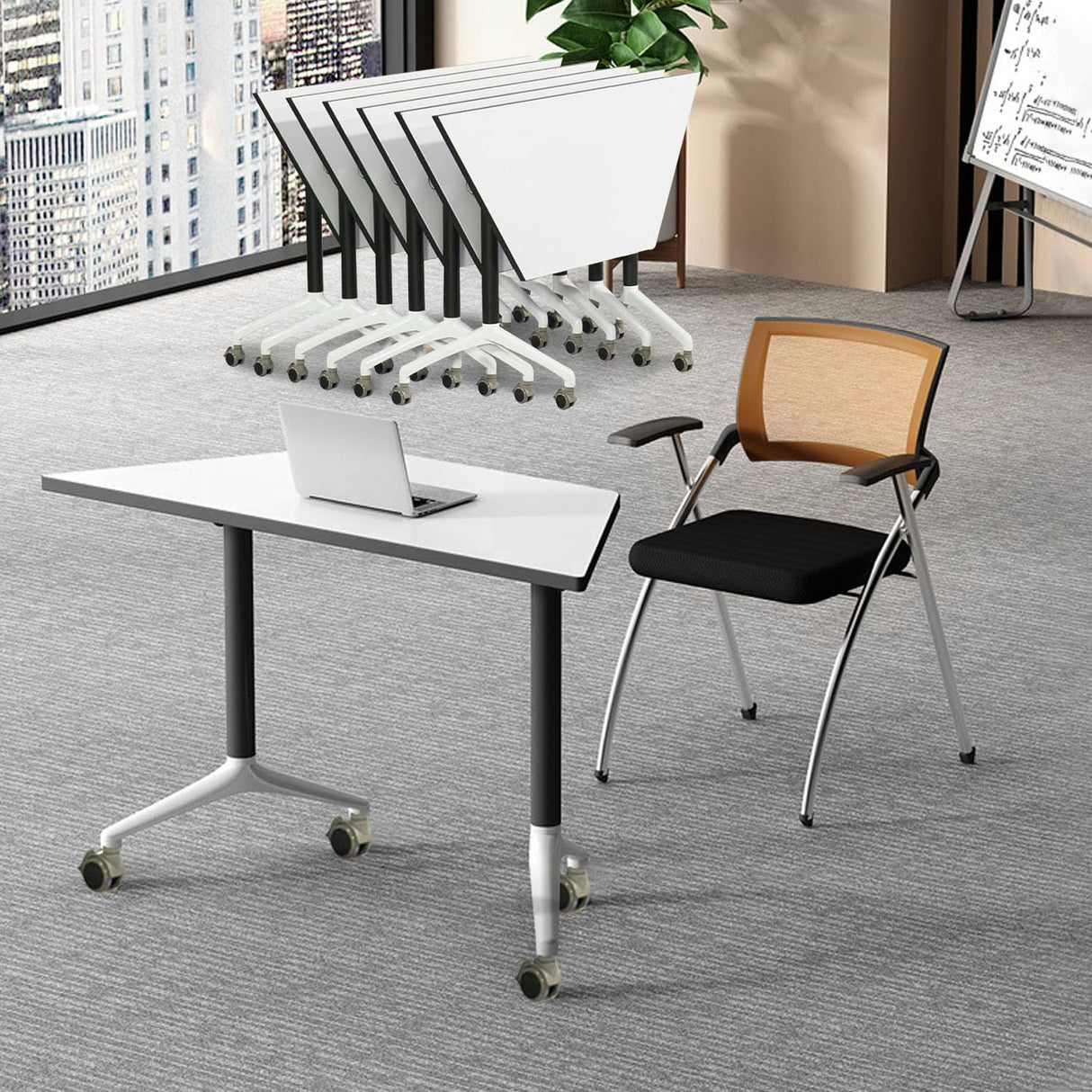 6 Pack Folding Conference Room Tables,Modern Rectangular Foldable Conference Table Flip Top Mobile Training Tables with Wheels Meeting Table for Office Meeting Room Classroom(47.2 in) rzoizwko