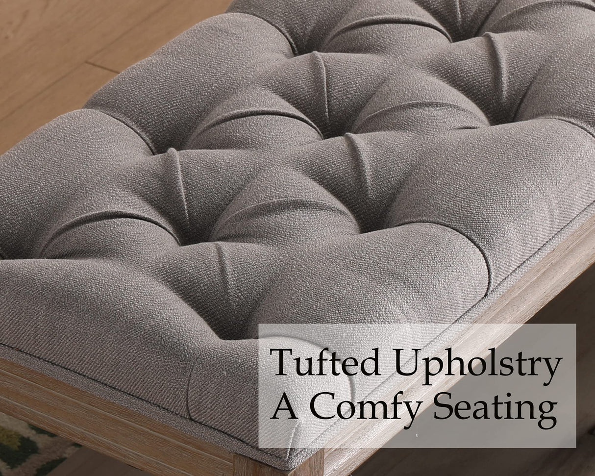 Janoray Farmhouse Storage Bench Wooden Entryway Upholstered Tufted Ottoman Bench for Bedroom End of Bed Hallway Organizer, Grey Janoray