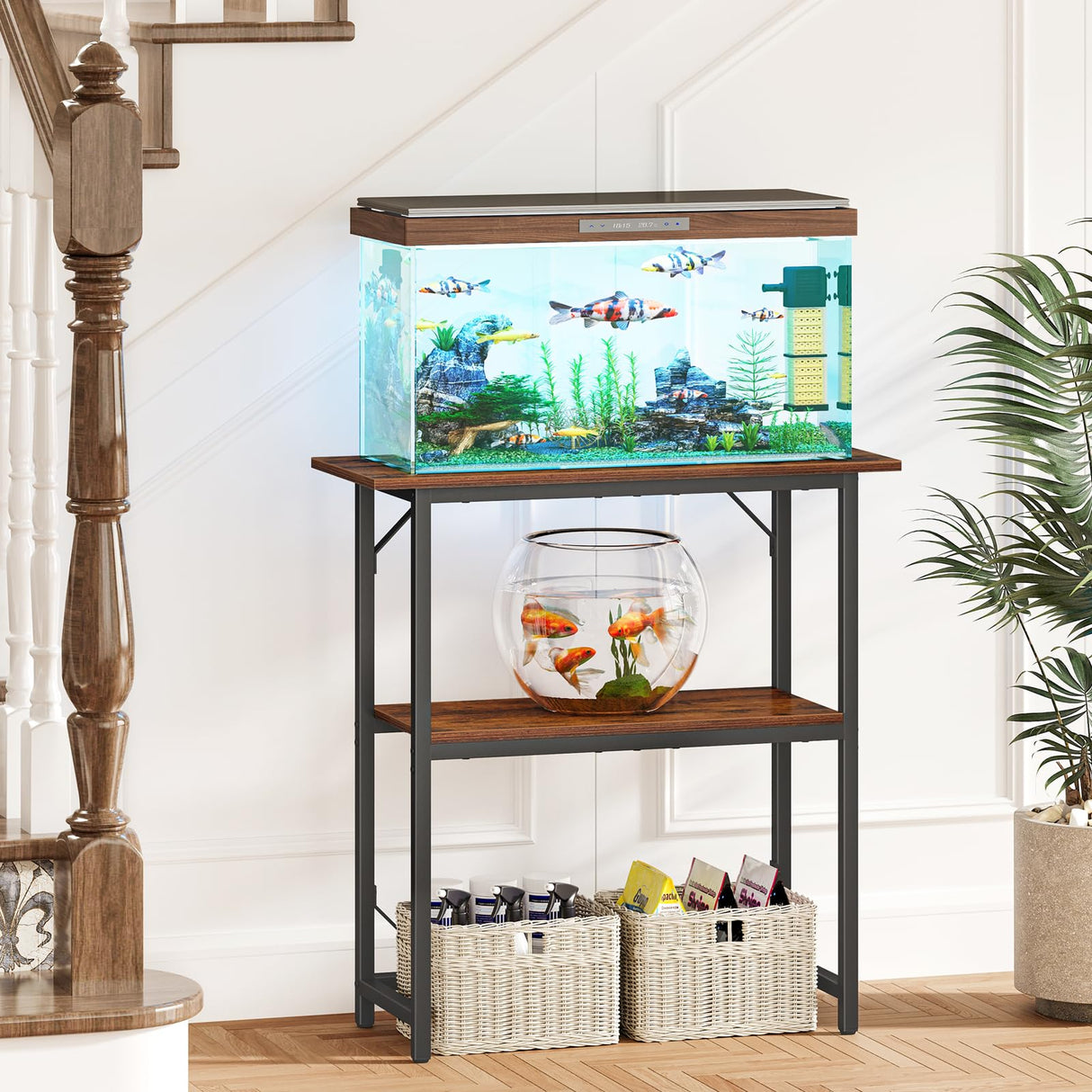 Snughome 10-30 Gallon Fish Tank Stand, Aquarium Stand 2-Tier Storage Shelves, Heavy Duty Terrarium Stand for Home Office Fish Tank Shelf, 30" L x 11.8" W x 30.7" H, Rustic Brown Snughome