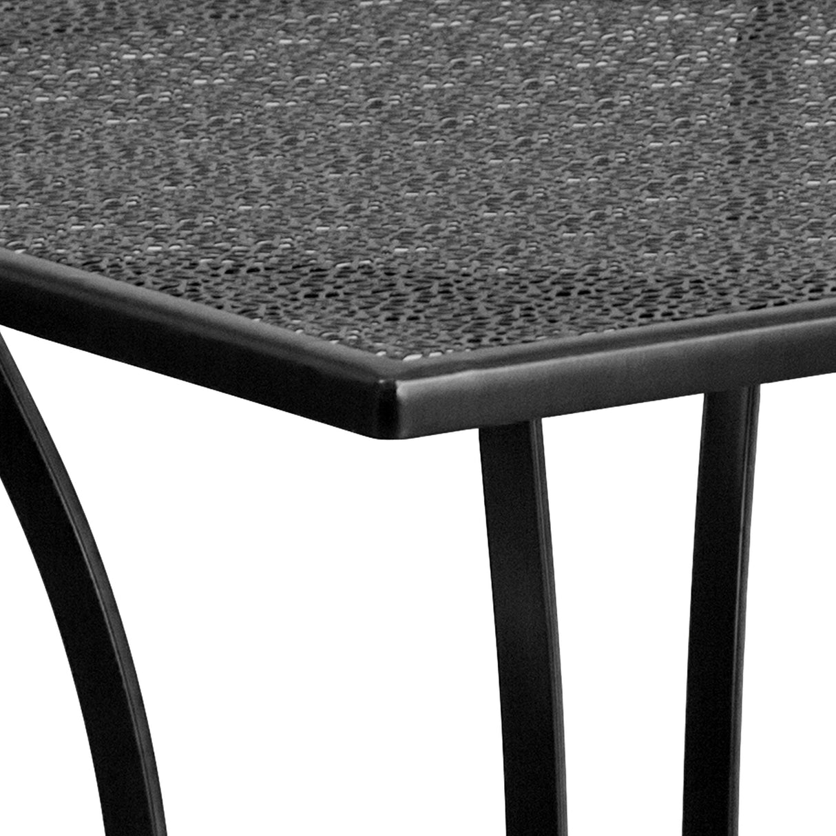 Flash Furniture Oia 28" Commercial Grade Steel Patio Table, Modern Square Rain Flower Design Outdoor Dining Table, Black Flash Furniture